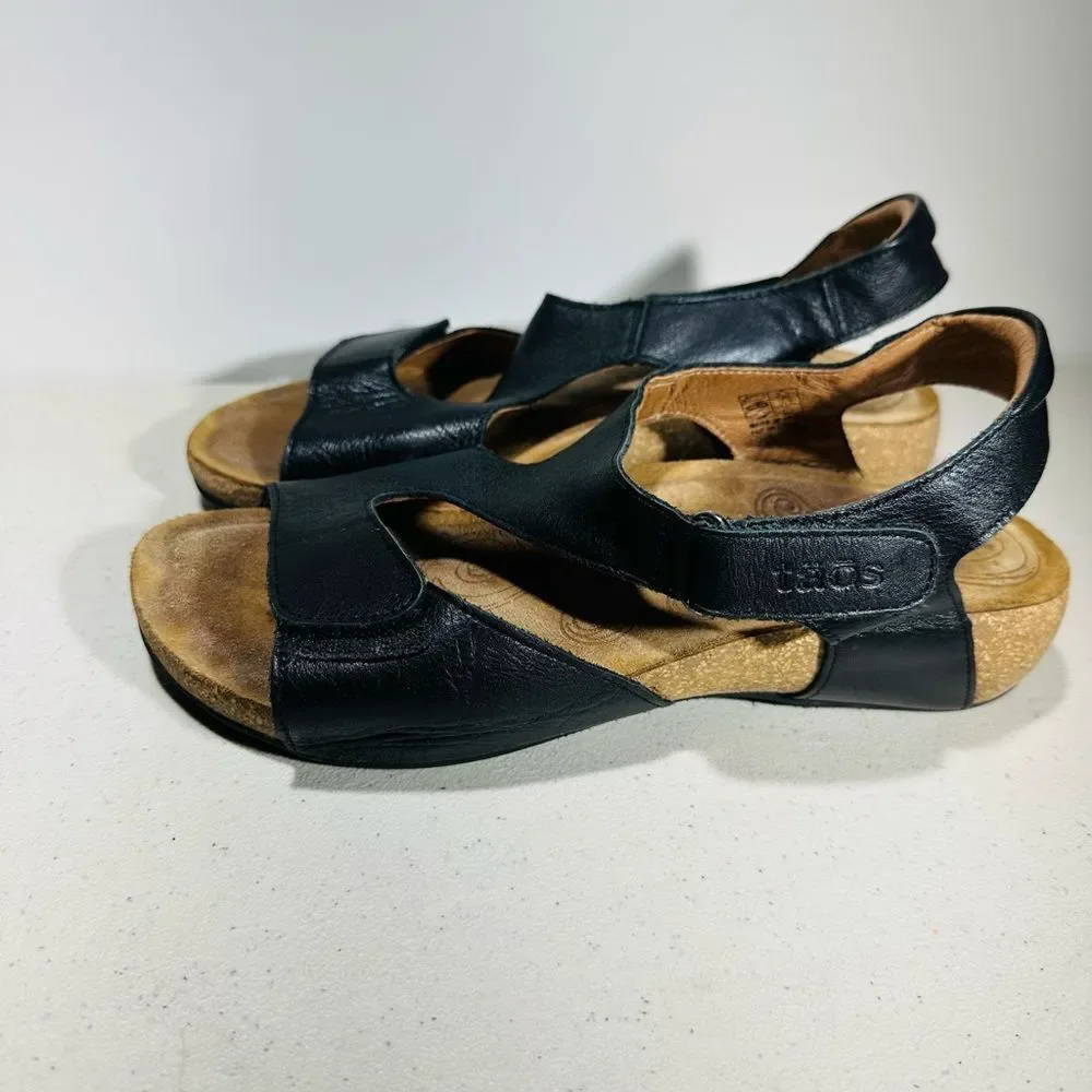 Taos Black Leather Women's Adjustable Sandals - Picture 4 of 8